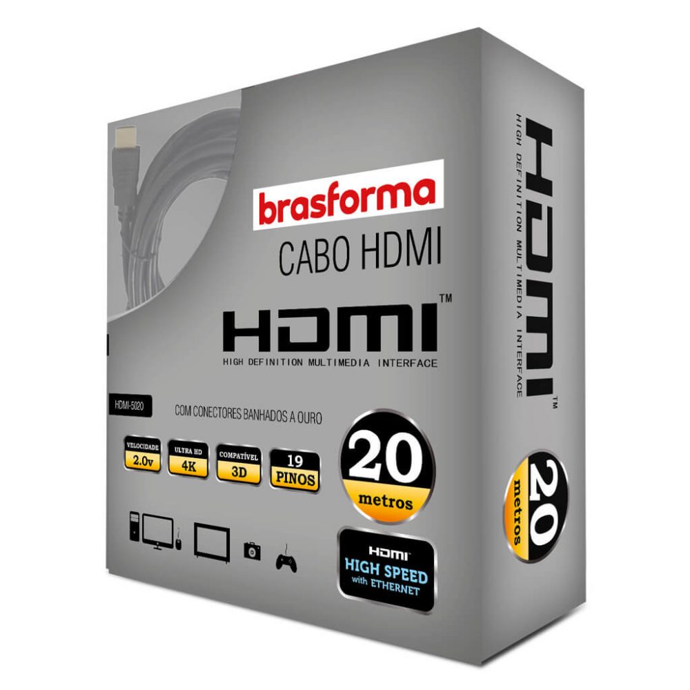 Cabo HDMI 2.0 4K 3D 1080P 20m