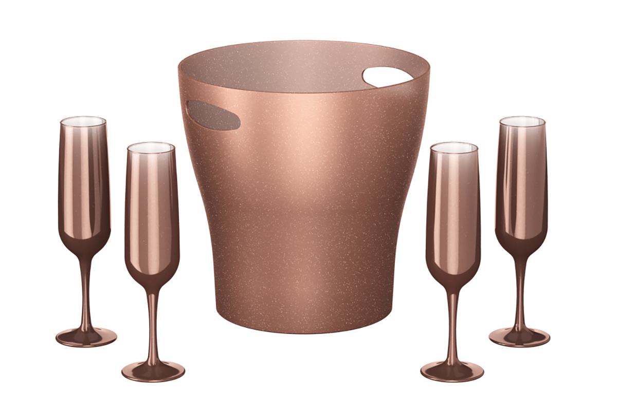 Kit Celebration Cooler + 4 Taças de Espumante Coza Rose Metallic